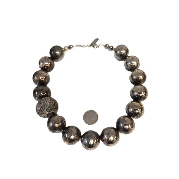 VTG Rita D Silver‑Tone Bead Necklace Statement Y2K Canada Futuristic Industrial - Picture 5 of 5